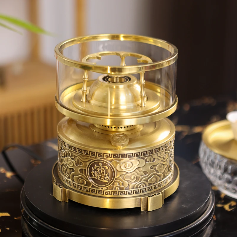 【锴兴泰】招财进宝黄铜空气灯茶艺煮水炉中式复古潮汕功夫茶灯