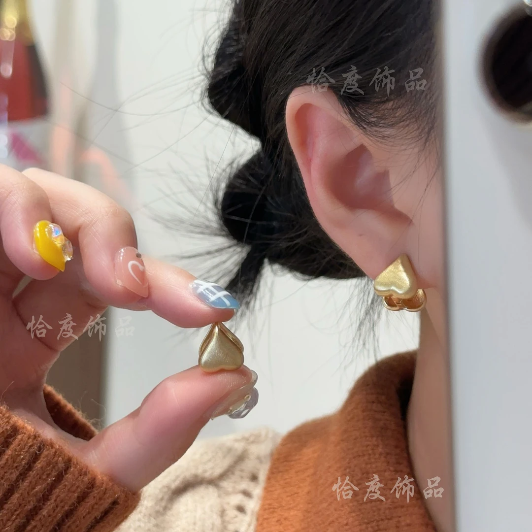 【恰度】双面金色拉丝爱心耳扣轻奢大气