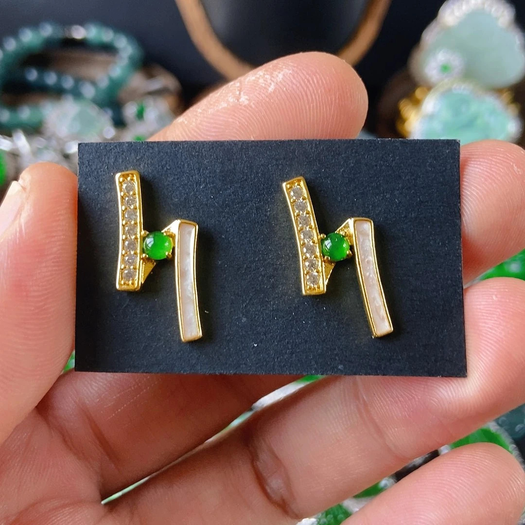 翡翠耳饰银S925镶嵌047耳钉