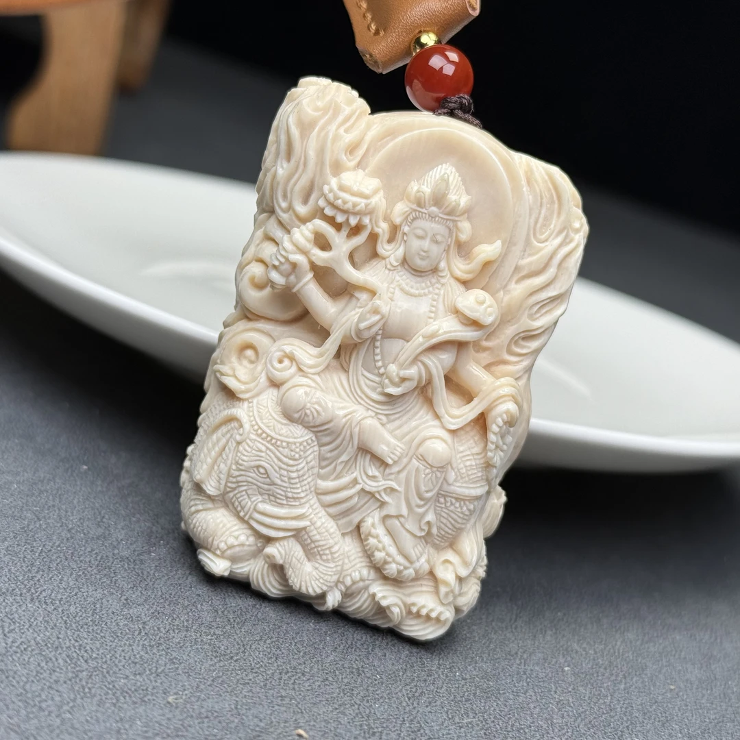 W1045天然猛犸牙 普贤菩萨40×61×18mm支持鉴定假一罚四