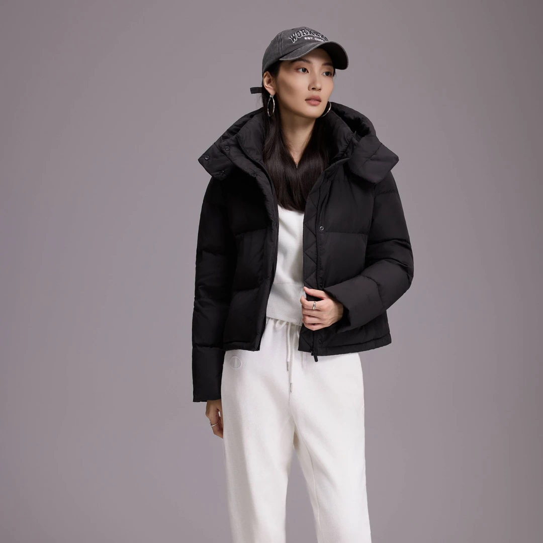 燕苹冬季新款时尚防风保暖可拆连帽短款95%绒子白鸭绒羽绒服5002A