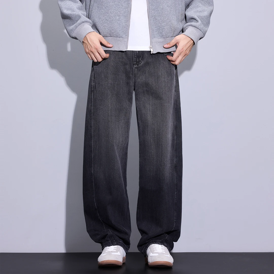 Kuvine2025秋季美式潮牌复古做旧水洗宽松阔腿弯刀休闲牛仔裤男款