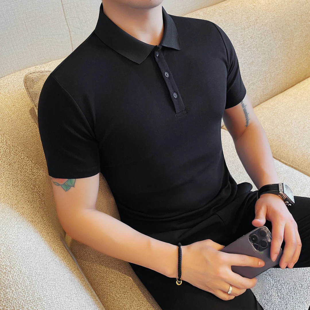 夏季男士短袖polo衫韩版高级感修身翻领T恤英伦型男紧身打底衫