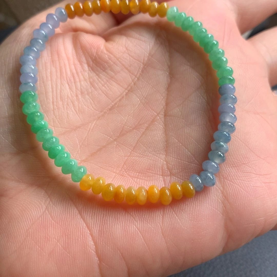 未镶嵌手链翡翠卡4.4浓色鼓珠手串