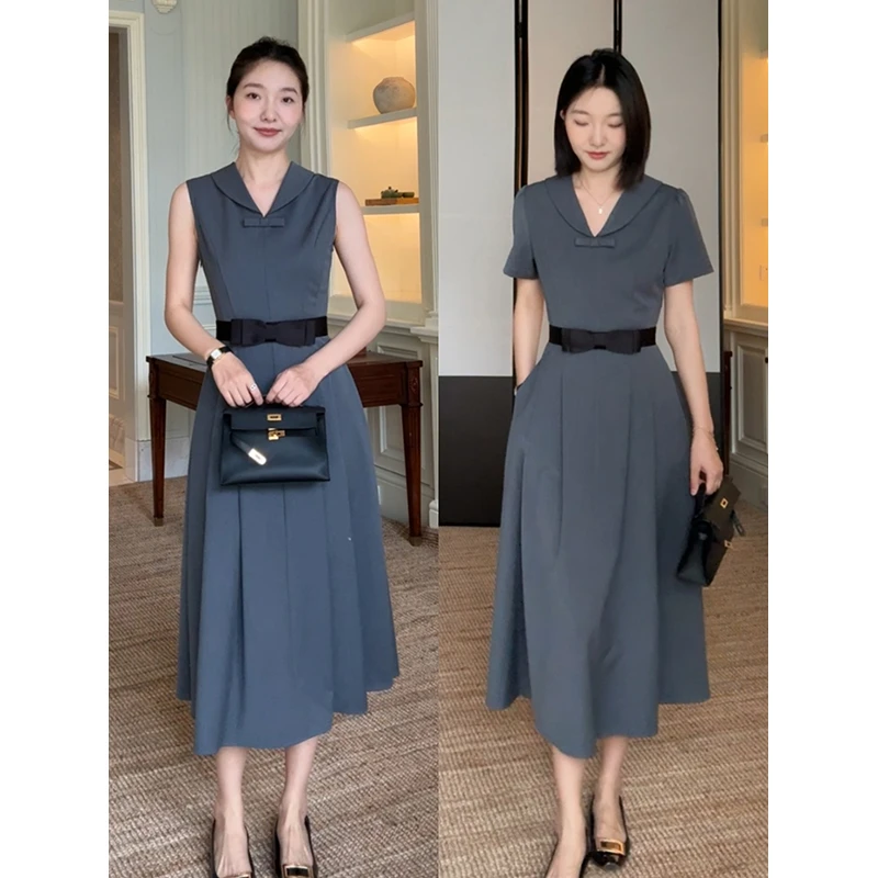 郭九九呢 羊毛天丝优雅气质显瘦蝴蝶结前后两穿连衣裙 G925Q06736