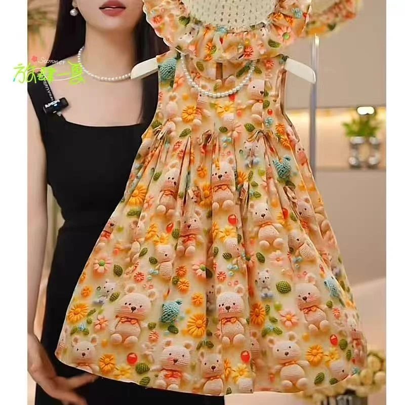 2025夏季新款洋气女童卡通森系连衣裙时尚气质蝴蝶结公主裙无袖