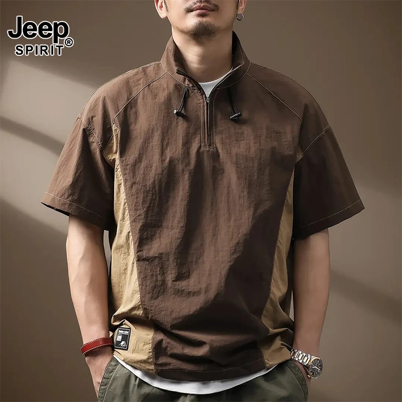 JEEP美式机能风速干冰丝Polo衫男短袖t恤潮流休闲夏季户外半拉链