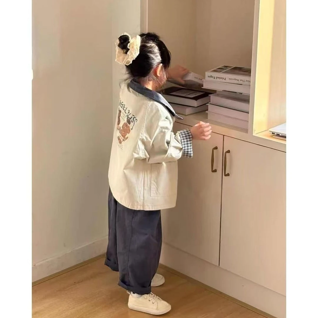 25春秋新款男女童两面穿夹克格子外套百搭洋气韩版女宝宝韩系穿搭