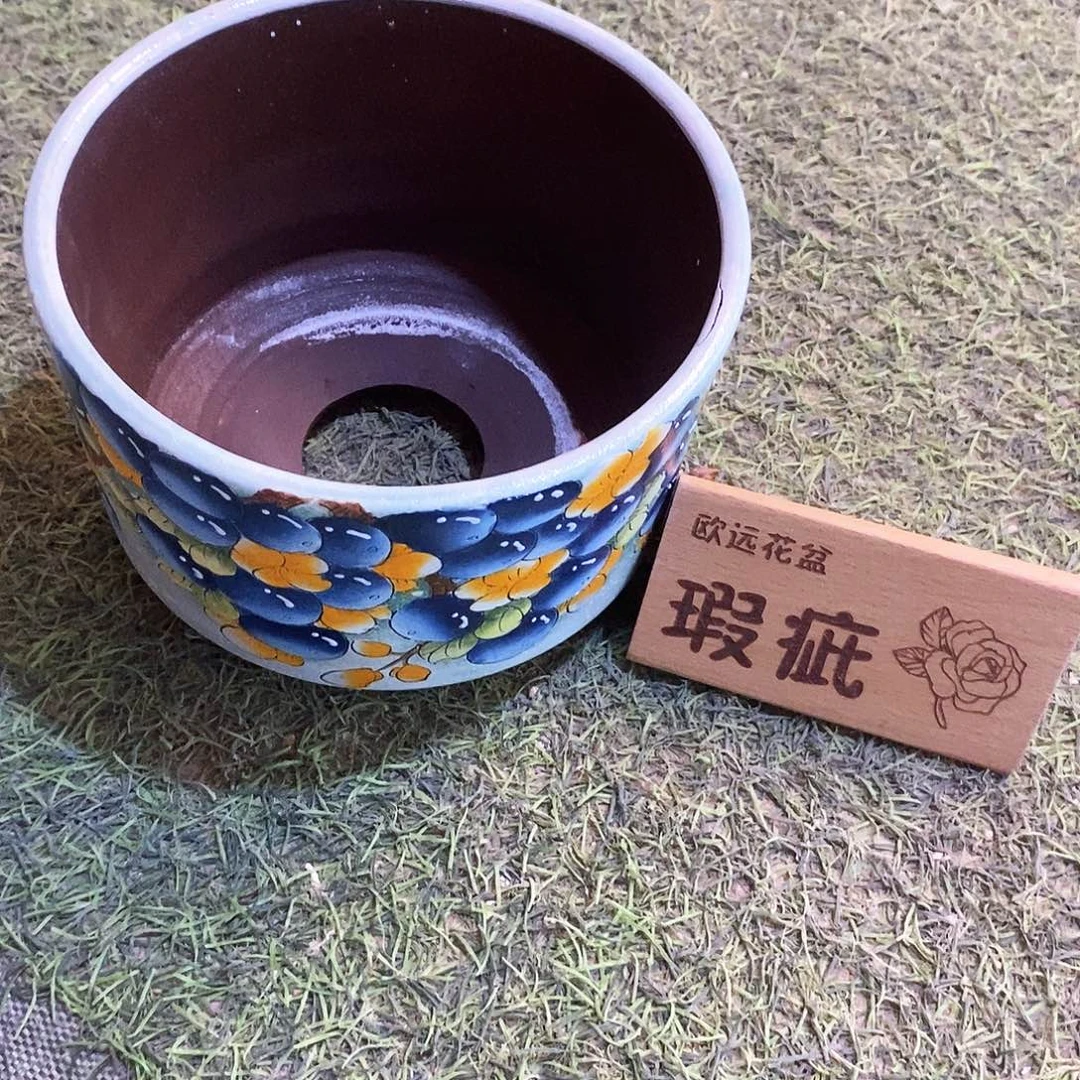 紫砂花盆红陶手绘花盆
