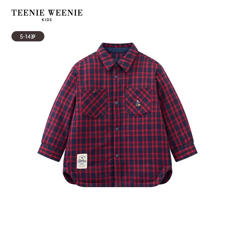 TeenieWeenie Kids小熊童装24冬印花格纹衬衫式羽绒服TKJD24OT02R
