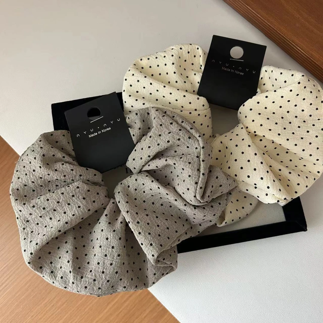 珍美妮韩版新款气质棉麻波点大号发圈百搭布艺大肠圈头花扎头绳