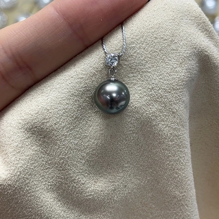 海水珍珠颈饰银S925镶嵌大溪地 10-11mm 6号