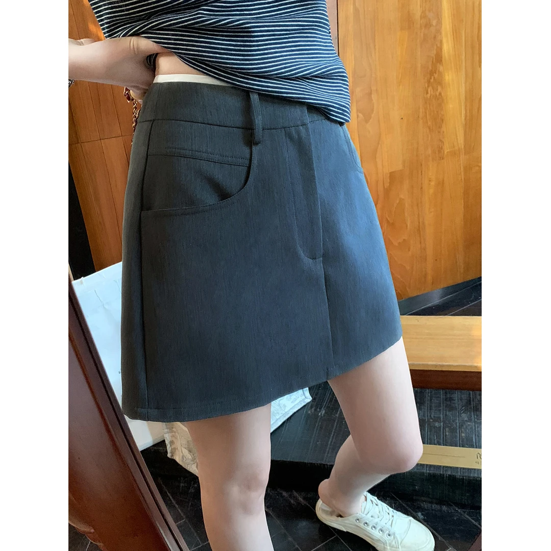 MUKOK时髦公式~灰色半身裙女高腰a字短裙遮跨显瘦包臀裙裤