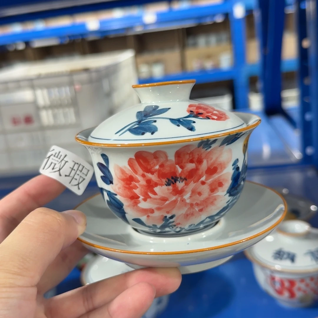 釉下手绘茶具微瑕