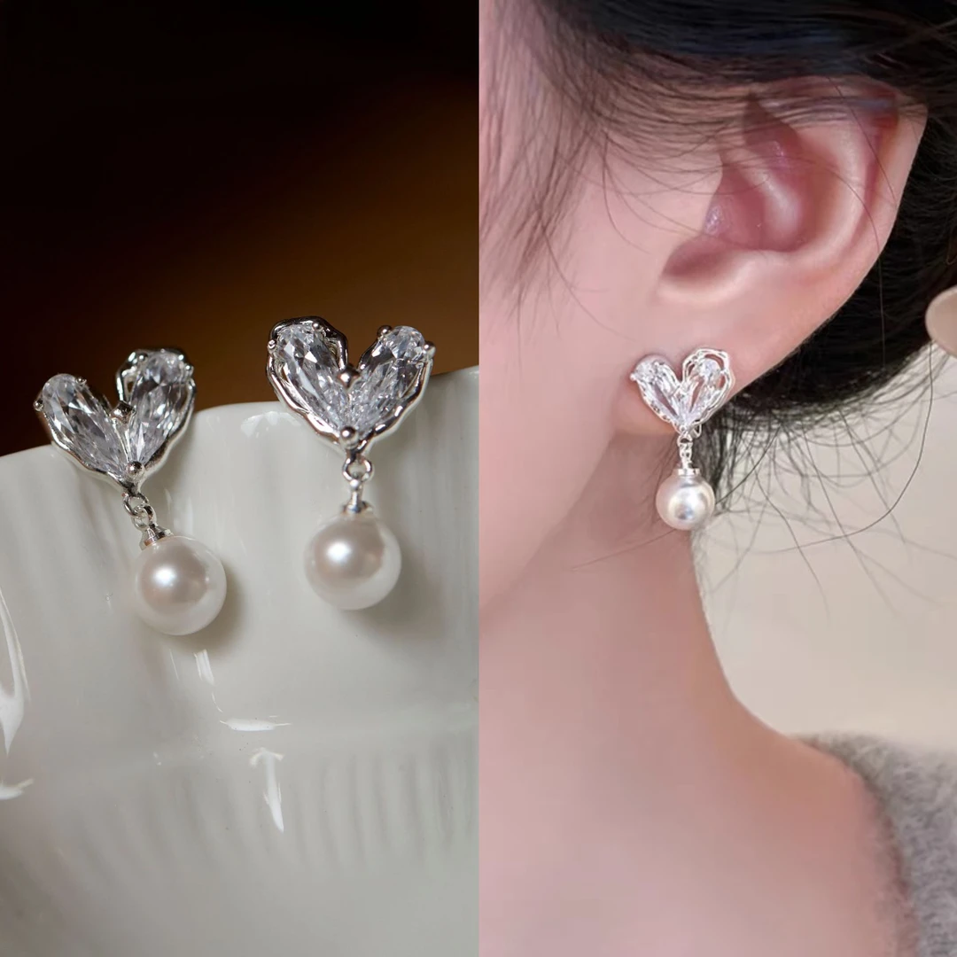 无耳洞「心心相印」爱心形甜美气质耳钉方圆脸耳饰无痛蚊香盘耳夹