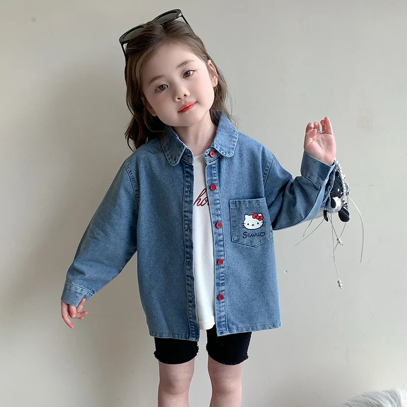 女童牛仔外套春秋款2025新款儿童卡通猫咪衬衫洋气小女孩薄款上衣