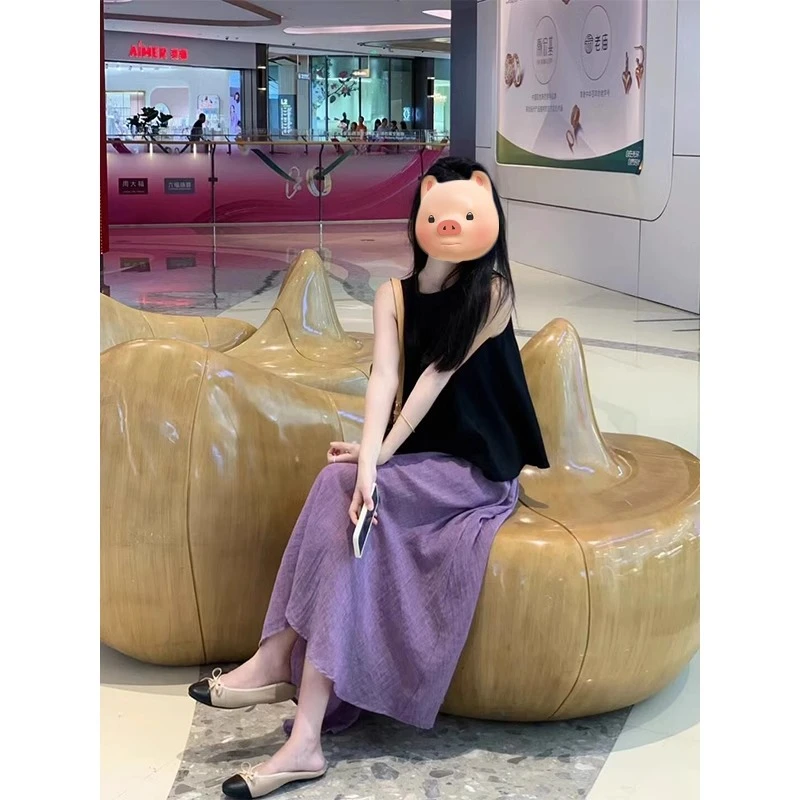 夏装搭配一整套今年流行漂亮盐系轻熟紫色半身裙两件套装夏季女装