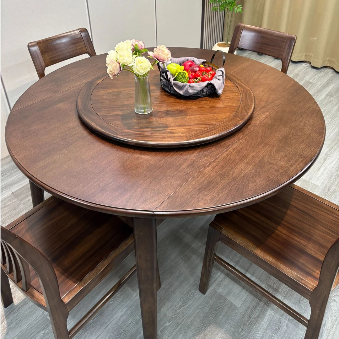 新中式胡桃木简约家用轻奢方圆两用伸缩餐桌餐厅
