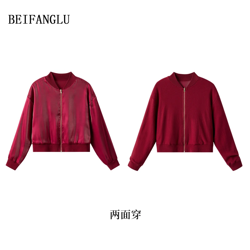 北方鹿【流光复古红外套】早秋新品休闲棒球领两面穿女士外套251033