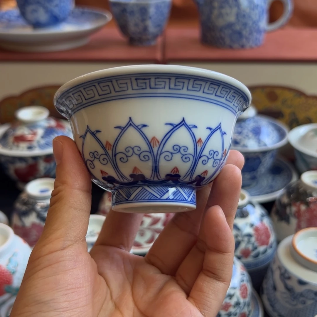 柴窑手绘红宝相压手