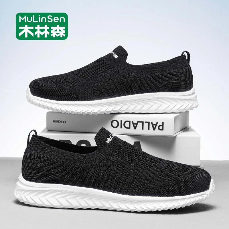 木林森布鞋男士2025新款秋季透气飞织网面鞋休闲防滑一脚蹬网鞋