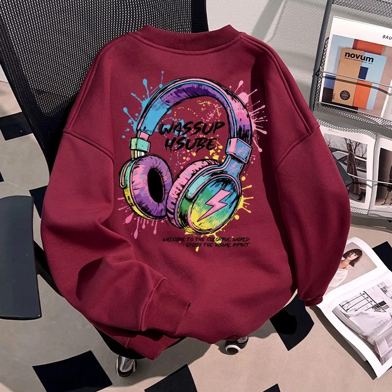 WASSUP HSUBE美式潮流青少年圆领卫衣男士冬装慵懒宽松上衣国潮牌