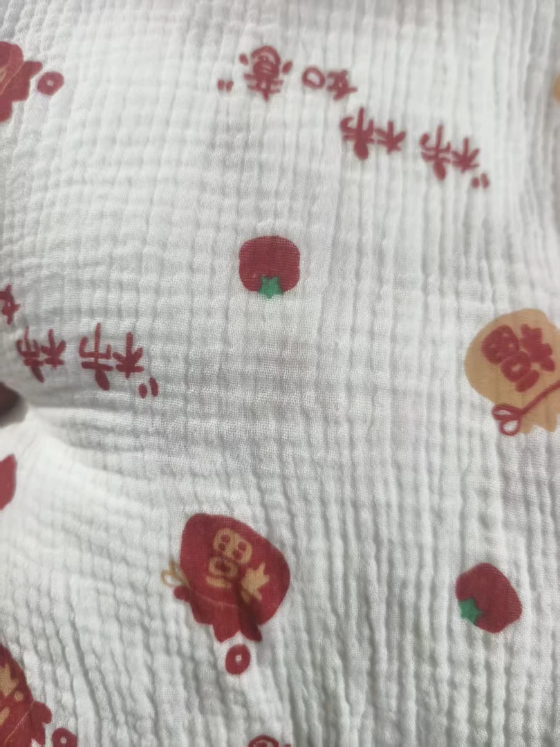 纯棉100棉双层皱皱纱面料  2米幅宽1米2长柿柿如意