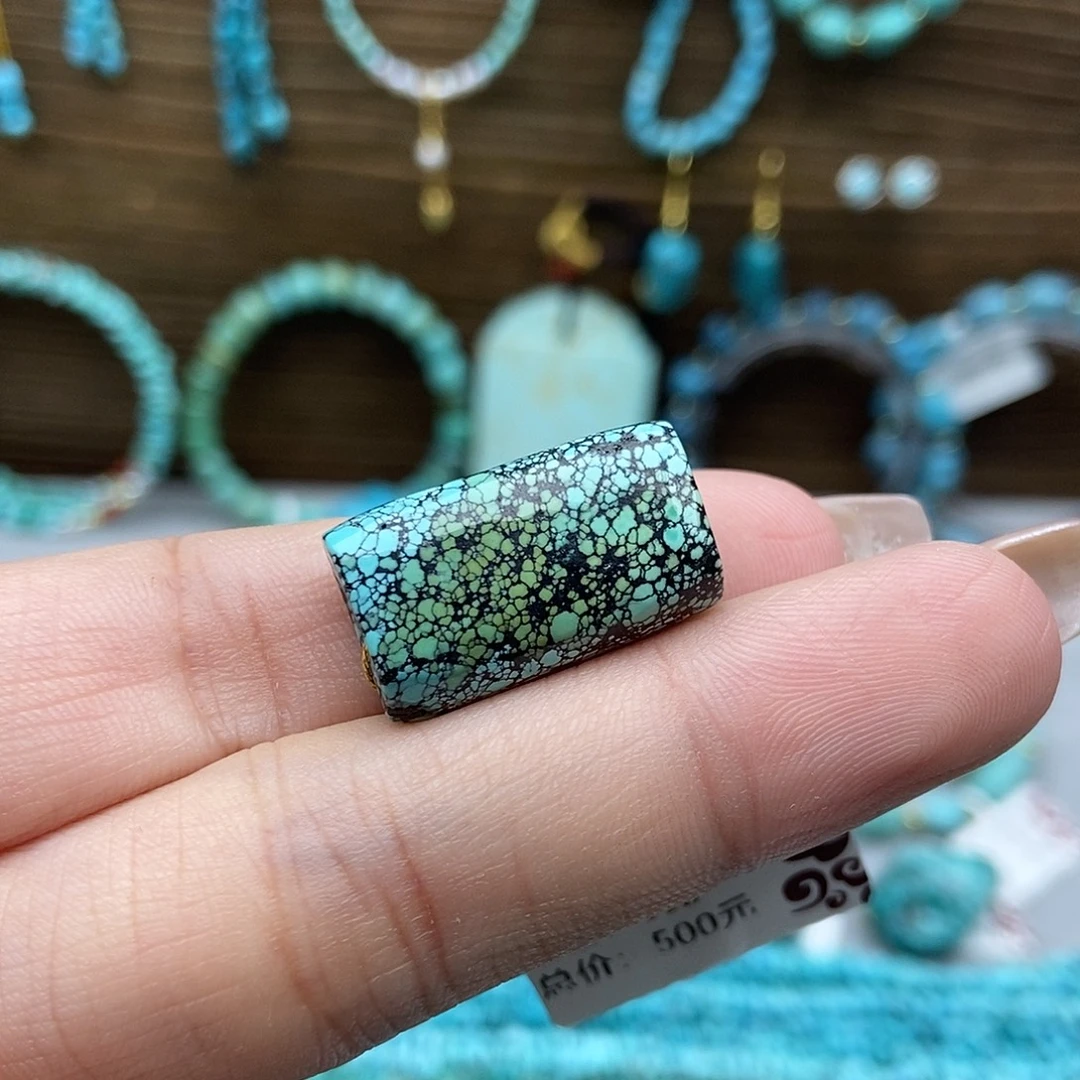 绿松石未镶嵌三彩网花方糖