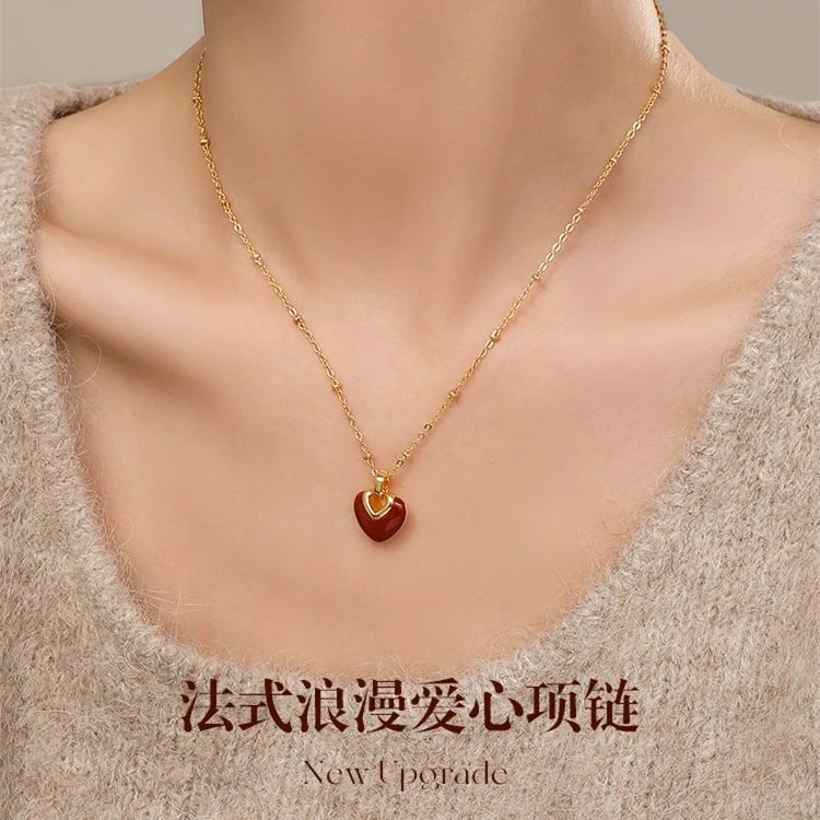 合金项链 精致红色爱心项链2025年新款高级感春夏小众独特绝美