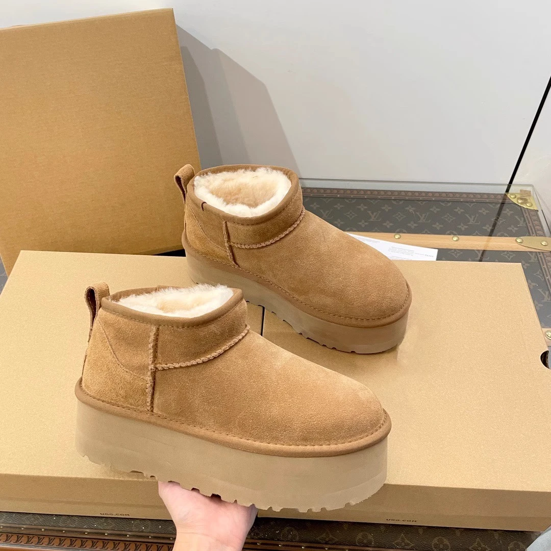 2025冬季新款厚底雪地靴女增高一脚蹬短筒加绒河南桑坡村女棉鞋