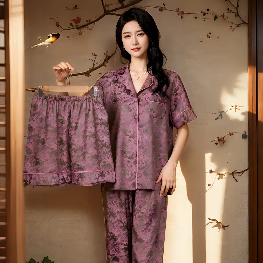 上海故事2025新品睡衣短袖惊涛骇浪阳离子宽松女士家居服套装