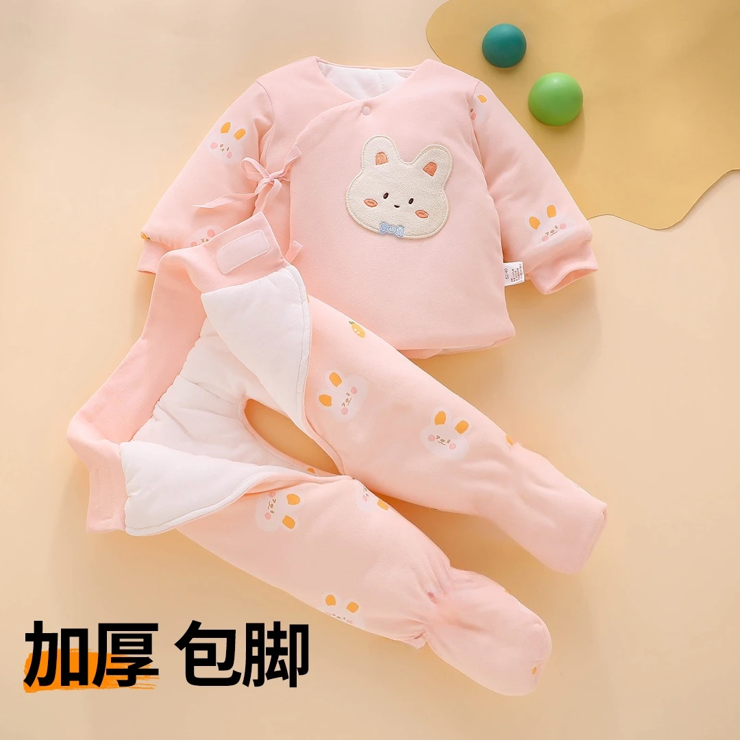 婴儿棉袄套装夹棉加厚新生儿宝宝秋冬季分体包脚纯棉棉裤冬装衣服