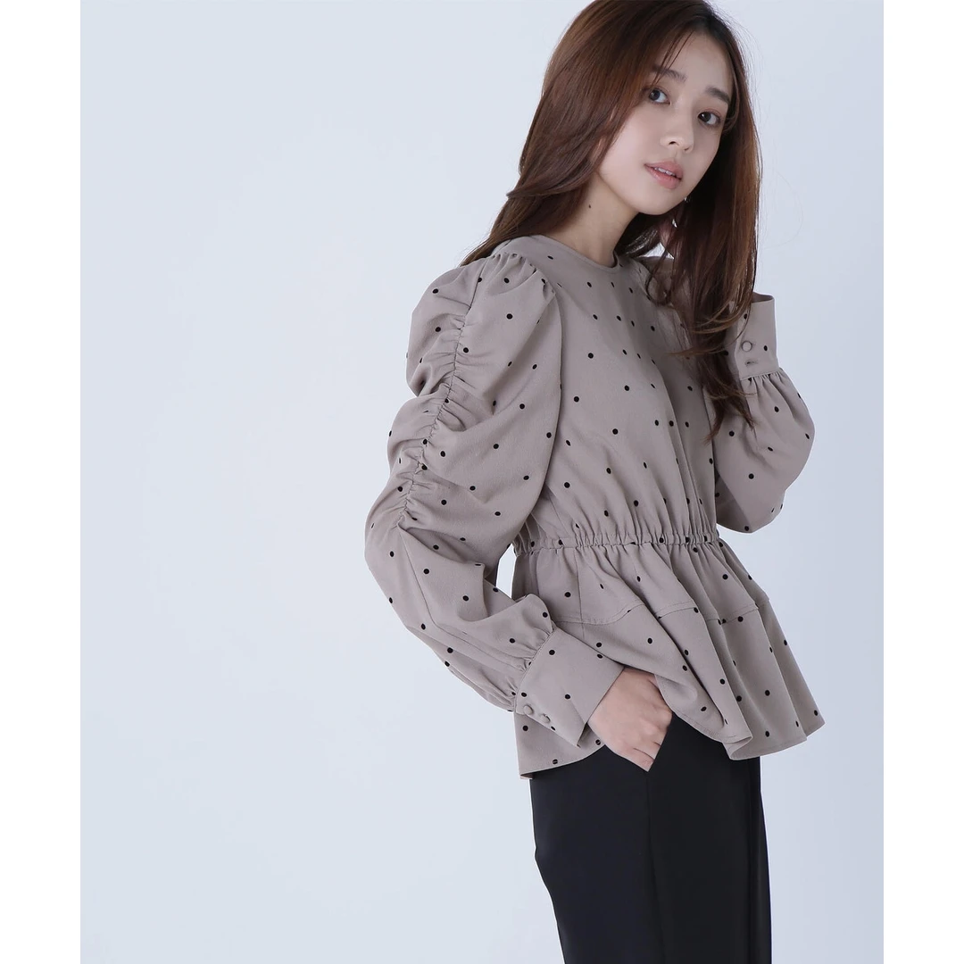 【Montendre】秋季新款 N 时尚褶皱设计印花透气植绒圆点荷叶边衬衫