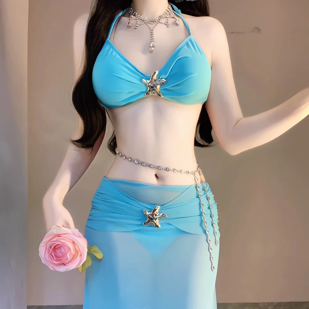 2025新款分体泳衣女比基尼三件套性感辣妹纯欲风小胸聚拢温泉度假