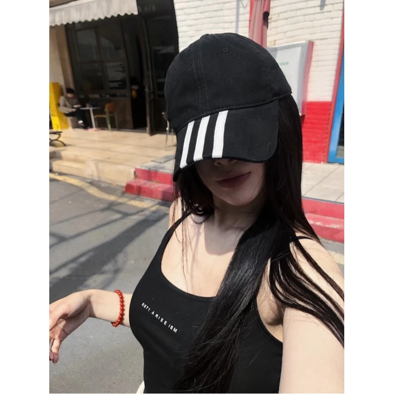 三条杠设计款棒球帽深帽身大头围户外鸭舌帽帽子情侣男女美式街头