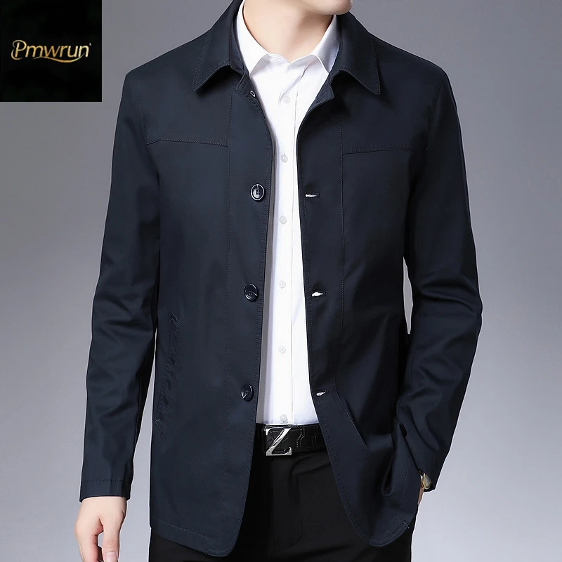 纯棉男士风衣商务休闲中年男装短款宽松夹克秋季百搭薄款外套上衣