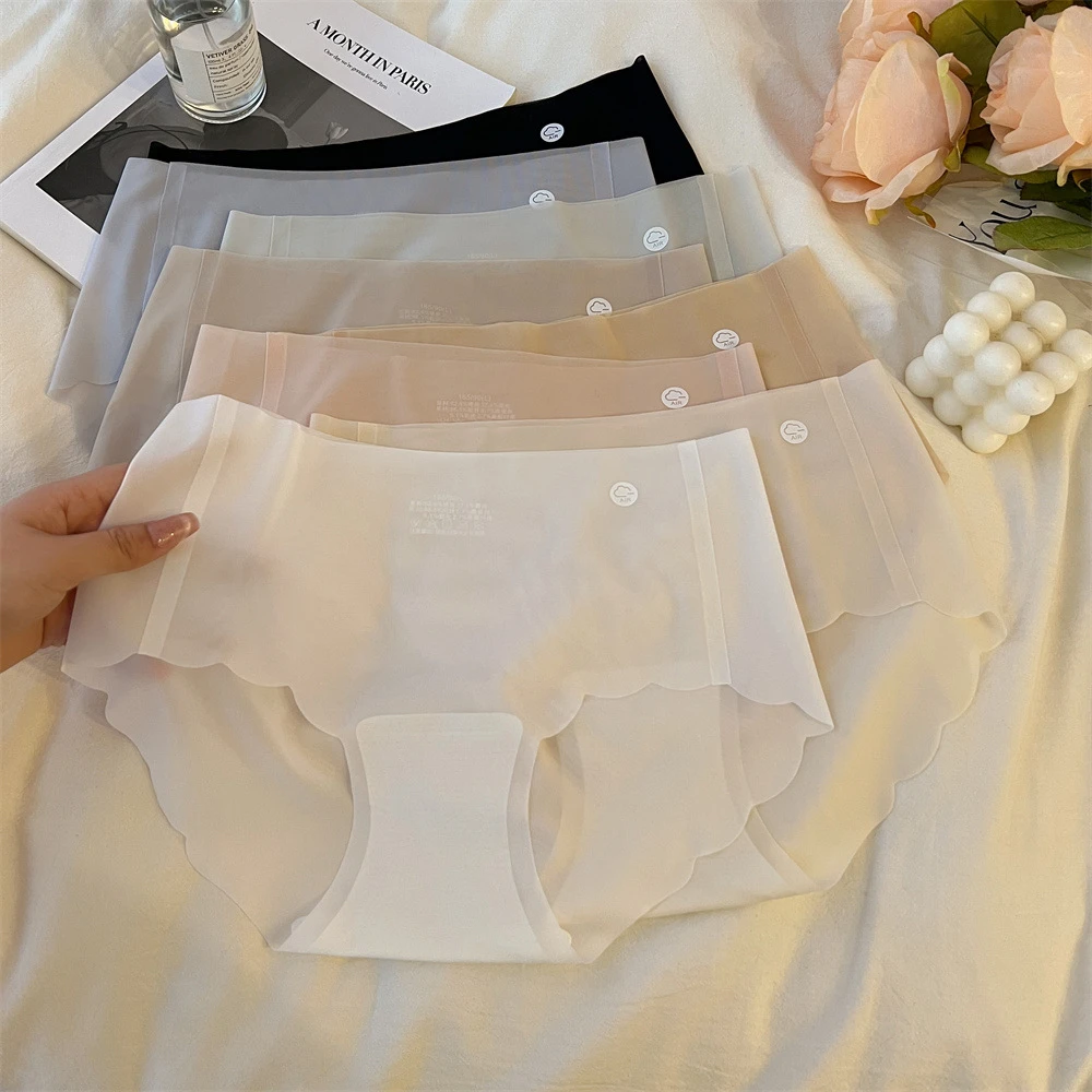 【5条装】夏季超薄纯色冰丝面膜无痕内裤女中腰透气薄款柔软蚕丝裤