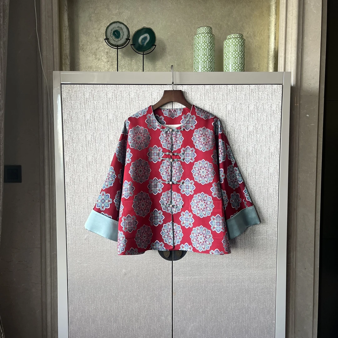 【岁华年】中式桑蚕丝圆领外套长袖时尚休闲气质