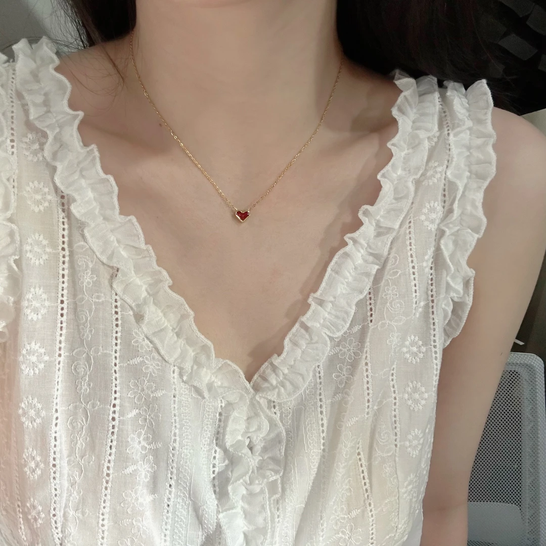 钛钢项链 8751红色滴油小爱心小桃心温柔锁骨链精致不褪色ins女