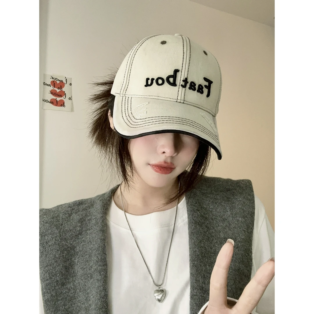 Y03加大版百搭女帽子刺绣ins水洗春夏棒球帽韩版棒球帽