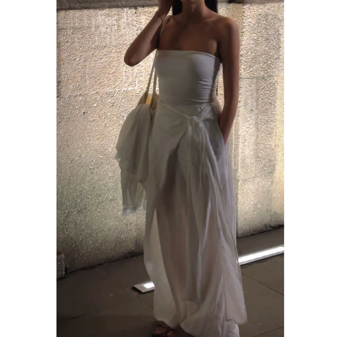 Zyi 小众白色麻麻绑带夏季阔腿裤