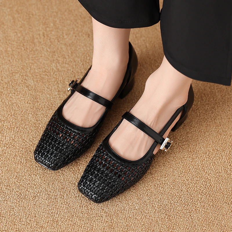 3cm新款手工编织百搭包头鞋透气鞋里外真皮软底四季鞋JHK