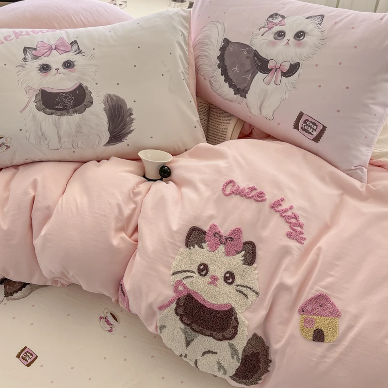 新款卡通可爱超柔云朵棉床品单被套件学生宿宿小清新单人套件床笠
