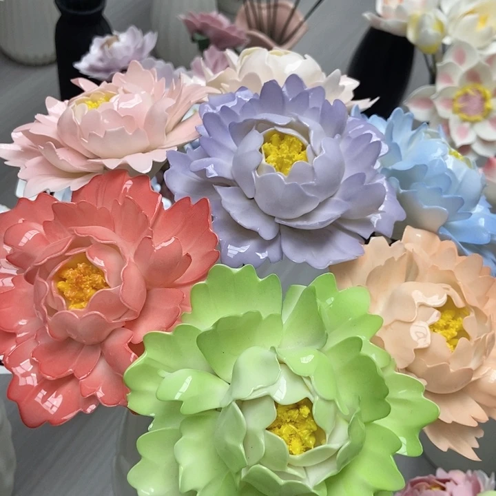 摆件手工制作陶瓷花7朵大牡丹
