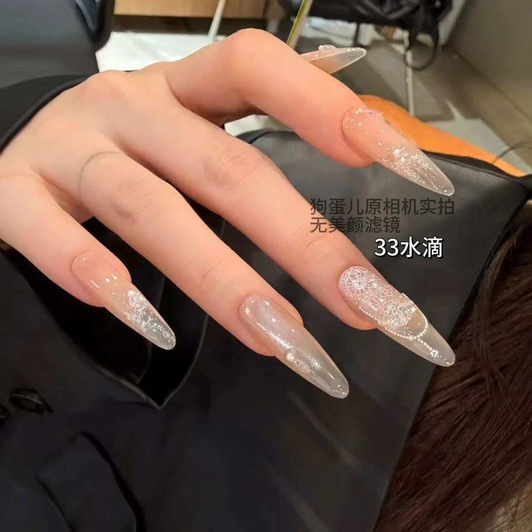 【女巫的毒药·狗蛋儿】纯手工穿戴甲猫眼 指尖透明 印花 锆石