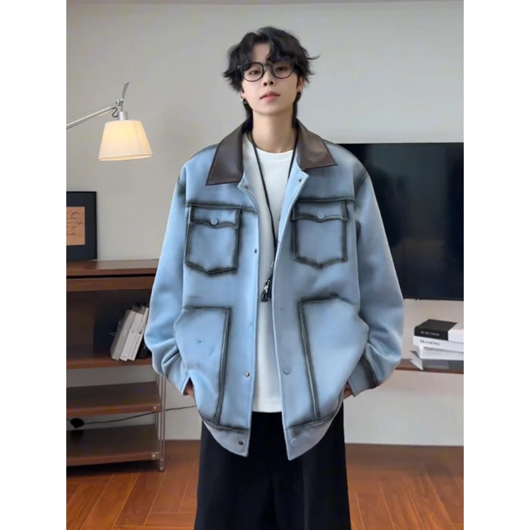 美式复古麂皮绒工装外套男款秋季潮牌痞帅高级感小众正肩翻领夹克