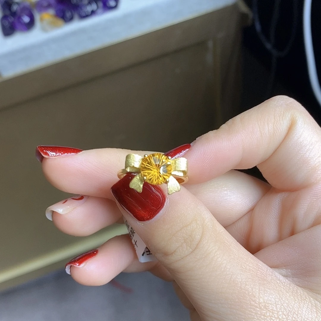 戒指银S925镶嵌水晶纯天然黄水晶戒指J