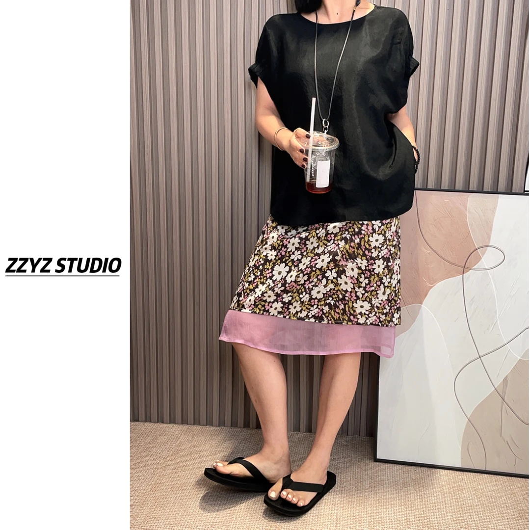 【ZZYZ】“琉璃T”100醋酸后背排扣短袖衬衫韩系显瘦上衣 Q8859
