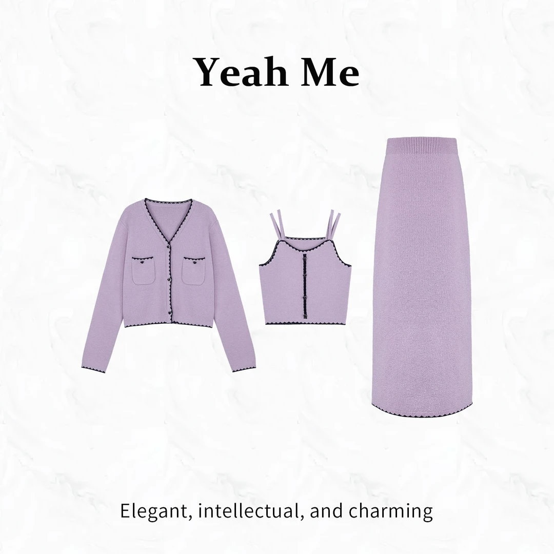 Yeah Me/也觅【薰衣藏香】秋冬新款紫色甜妹气质显瘦半身裙套装女装