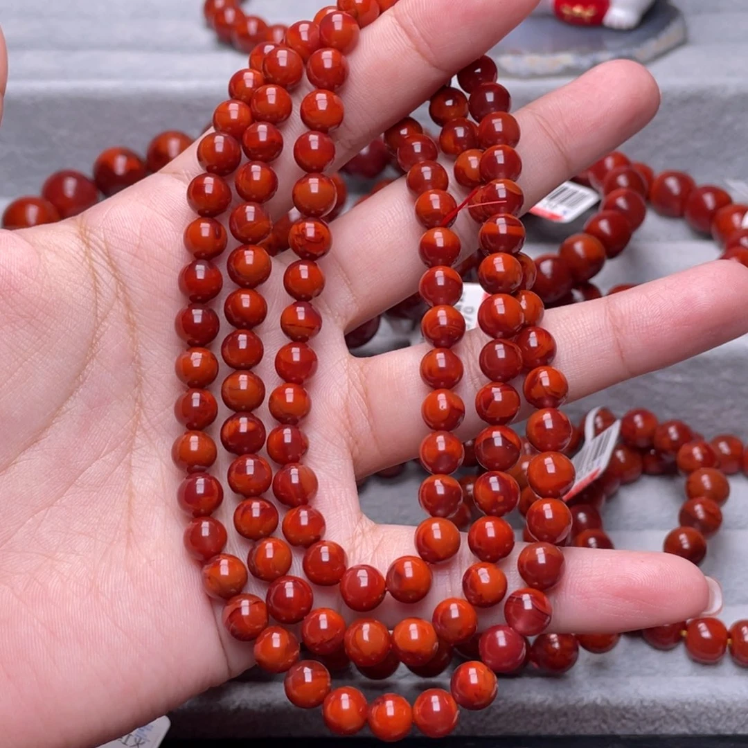 南红玛瑙其他未镶嵌高品 7.2mm瓦西牛血红火焰纹佛珠
